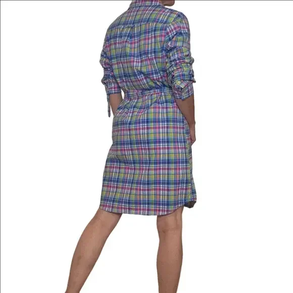 Button down Shirt dress Plaid Collared Long Sleeves Cotton blend US POLO ASSN - Picture 7 of 16